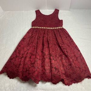 Couture Princess Elegant Burgundy Lace Kids Dress Size 6/7